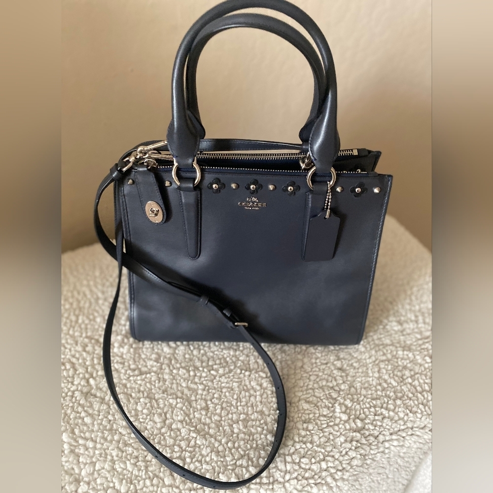 Crosby Carryall With Floral Rivets Coach Navy Blue - Picture 7 of 14